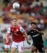 11 August 2022; Harry Brockbank of St Patrick's Athletic in action against Mauricio Garcez of CSKA Sofia during the UEFA Europa Conference League third qualifying round second leg match between St Patrick's Athletic and CSKA Sofia at Tallaght Stadium in Dublin. Photo by Stephen McCarthy/Sportsfile