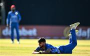 12 August 2022; Naveen ul Haq Murid of Afghanistan fails to catch the shot by Gareth Delany of Ireland during the Men's T20 International match between Ireland and Afghanistan at Stormont in Belfast. Photo by Ramsey Cardy/Sportsfile