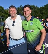 12 August 2022; Fionn Hand of Ireland and his dad Phil after the Men's T20 International match between Ireland and Afghanistan at Stormont in Belfast. Photo by Ramsey Cardy/Sportsfile