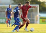 12 August 2022; Max Hemmings of Galway United in action against Darragh Power of Waterford during the SSE Airtricity League First Division match between Waterford and Galway United at RSC in Waterford. Photo by Michael P Ryan/Sportsfile