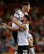 12 August 2022; Dundalk players John Martin, left, and Joe Adams celebrate their side's first goal during the SSE Airtricity League Premier Division match between Bohemians and Dundalk at Dalymount Park in Dublin. Photo by Sam Barnes/Sportsfile