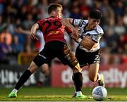 12 August 2022; Ryan O'Kane of Dundalk in action against Laurenz Dehl of Bohemians during the SSE Airtricity League Premier Division match between Bohemians and Dundalk at Dalymount Park in Dublin. Photo by Sam Barnes/Sportsfile
