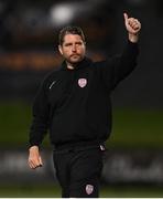 12 August 2022; Derry City manager Ruaidhrí Higgins after the SSE Airtricity League Premier Division match between Derry City and Shamrock Rovers at The Ryan McBride Brandywell Stadium in Derry. Photo by Stephen McCarthy/Sportsfile
