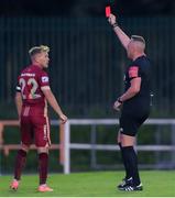 12 August 2022; Conor McCormack of Galway United is shown a red card by referee Alan Patchell during the SSE Airtricity League First Division match between Waterford and Galway United at RSC in Waterford. Photo by Michael P Ryan/Sportsfile