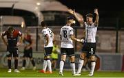 12 August 2022; Sam Bone of Dundalk, right, celebrates with team-mate Robbie McCourt after their side's victory in the SSE Airtricity League Premier Division match between Bohemians and Dundalk at Dalymount Park in Dublin. Photo by Sam Barnes/Sportsfile