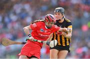 7 August 2022; Katrina Mackey of Cork in action against Claire Phelan of Kilkenny during the Glen Dimplex All-Ireland Senior Camogie Championship Final match between Cork and Kilkenny at Croke Park in Dublin. Photo by Seb Daly/Sportsfile