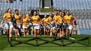 7 August 2022; Antrim players makes their way onto the pitch before during the Glen Dimplex All-Ireland Premier Junior Camogie Championship Final match between Antrim and Armagh at Croke Park in Dublin. Photo by Seb Daly/Sportsfile