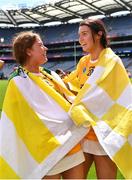 7 August 2022; Brid Magill, left, and Erin Traynor of Antrim after their side's victory in the Glen Dimplex All-Ireland Premier Junior Camogie Championship Final match between Antrim and Armagh at Croke Park in Dublin. Photo by Seb Daly/Sportsfile