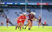 7 August 2022; Lauren Homan of Cork in action against Katie Anna Porter of Galway during the Glen Dimplex All-Ireland Intermediate Camogie Championship Final match between Cork and Galway at Croke Park in Dublin. Photo by Seb Daly/Sportsfile