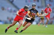 7 August 2022; Amy O'Connor of Cork in action against Steffi Fitzgerald of Kilkenny during the Glen Dimplex All-Ireland Senior Camogie Championship Final match between Cork and Kilkenny at Croke Park in Dublin. Photo by Seb Daly/Sportsfile