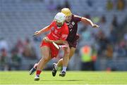 7 August 2022; Lauren Homan of Cork in action against Ciara Donohue of Galway during the Glen Dimplex All-Ireland Intermediate Camogie Championship Final match between Cork and Galway at Croke Park in Dublin. Photo by Seb Daly/Sportsfile