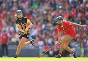 7 August 2022; Mary O'Connell of Kilkenny in action against Laura Tracey of Cork during the Glen Dimplex All-Ireland Senior Camogie Championship Final match between Cork and Kilkenny at Croke Park in Dublin. Photo by Seb Daly/Sportsfile