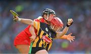 7 August 2022; Katie Nolan of Kilkenny in action against Laura Tracey of Cork during the Glen Dimplex All-Ireland Senior Camogie Championship Final match between Cork and Kilkenny at Croke Park in Dublin. Photo by Seb Daly/Sportsfile