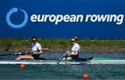 13 August 2022; Fiona Murtagh, left, and Emily Hegarty of Ireland look across as they cross the finish line in fourth in the Women's Pair Final during day 3 of the European Championships 2022 at the Olympic Regatta Centre in Munich, Germany. Photo by David Fitzgerald/Sportsfile