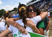 13 August 2022;  Eimear Lambe of Ireland is congratulated by her mother Sheila after the Ireland Women's Four team won a silver medal during day 3 of the European Championships 2022 at the Olympic Regatta Centre in Munich, Germany. Photo by David Fitzgerald/Sportsfile