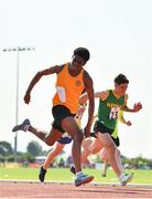 13 August 2022; Sylvester Onwudiwe from Ennis-St-Johns, Clare, competing in the boys 100m U16 & O14 during the Aldi Community Games National Track and Field Finals that attract over 2,000 children to SETU Carlow Sports Campus in Carlow. Photo by Sam Barnes/Sportsfile
