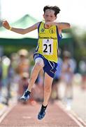 13 August 2022; Eoin Heneghan from Knockroghery, Roscommon, competes in the boys long jump U12 & O10 during the Aldi Community Games National Track and Field Finals that attract over 2,000 children to SETU Carlow Sports Campus in Carlow. Photo by Sam Barnes/Sportsfile
