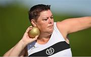 13 August 2022; Faith Hopkins of Donore Harriers competing in the women's vet45 shot put during the Irish Life Health National Masters Track and Field Championships in Tullamore, Offaly. Photo by Seb Daly/Sportsfile