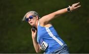 13 August 2022; Anna De Courcy of Waterford AC competing in the women's vet50 shot put during the Irish Life Health National Masters Track and Field Championships in Tullamore, Offaly. Photo by Seb Daly/Sportsfile