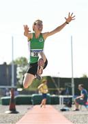 13 August 2022; Danielle Carey of Tuam AC competing in the women's vet35 long jump during the Irish Life Health National Masters Track and Field Championships in Tullamore, Offaly. Photo by Seb Daly/Sportsfile