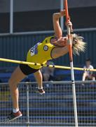 13 August 2022; Rosemary Gibson of Blackrock AC, Louth, competing in the women's vet45 pole vault during the Irish Life Health National Masters Track and Field Championships in Tullamore, Offaly. Photo by Seb Daly/Sportsfile