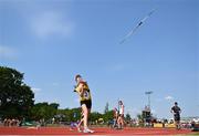 13 August 2022; Danu McGann, from Athboy, Meath, competes in the girls javelin U14 & O12, during the Aldi Community Games National Track and Field Finals that attract over 2,000 children to SETU Carlow Sports Campus in Carlow. Photo by Ramsey Cardy/Sportsfile