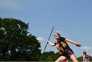 13 August 2022; Aisleann Mullally, from Glenmore-Tullogher-Rosbercon, Kilkenny, competes in the girls javelin U14 & O12, during the Aldi Community Games National Track and Field Finals that attract over 2,000 children to SETU Carlow Sports Campus in Carlow. Photo by Ramsey Cardy/Sportsfile