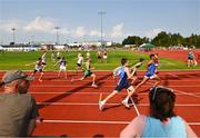 13 August 2022; A general view of action during the boys relays at the Aldi Community Games National Track and Field Finals that attract over 2,000 children to SETU Carlow Sports Campus in Carlow. Photo by Ramsey Cardy/Sportsfile