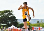 13 August 2022; Lianda McGuire from Quin-Clooney, Clare, competes in the girls long Jump U14 & O12 during the Aldi Community Games National Track and Field Finals that attract over 2,000 children to SETU Carlow Sports Campus in Carlow. Photo by Sam Barnes/Sportsfile
