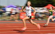 13 August 2022; Olivia Smith from St-Brigids-Newbridge, Kildare, competing in the girls 200m U12 & O10 during the Aldi Community Games National Track and Field Finals that attract over 2,000 children to SETU Carlow Sports Campus in Carlow. Photo by Sam Barnes/Sportsfile