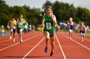 13 August 2022; Megan O’ Shea from Crecora-Patrickswell, Limerick, centre, competing in the U13 4x100m mixed relay during the Aldi Community Games National Track and Field Finals that attract over 2,000 children to SETU Carlow Sports Campus in Carlow. Photo by Sam Barnes/Sportsfile