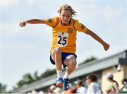 13 August 2022; Anna Donnelly from Ballynacally-Lissycasey, Clare, competes in the girls long Jump U14 & O12 during the Aldi Community Games National Track and Field Finals that attract over 2,000 children to SETU Carlow Sports Campus in Carlow. Photo by Sam Barnes/Sportsfile