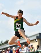 13 August 2022; Katie O'Reilly from Graiguecullen Carlow, competes in the girls long Jump U14 & O12 during the Aldi Community Games National Track and Field Finals that attract over 2,000 children to SETU Carlow Sports Campus in Carlow. Photo by Sam Barnes/Sportsfile