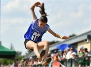 13 August 2022; Freya Gormley from Killan, Cavan, competes in the girls long Jump U14 & O12 during the Aldi Community Games National Track and Field Finals that attract over 2,000 children to SETU Carlow Sports Campus in Carlow. Photo by Sam Barnes/Sportsfile