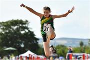 13 August 2022; Tara Marshall from St-Lazerians, Carlow, competes in the girls long Jump U14 & O12 during the Aldi Community Games National Track and Field Finals that attract over 2,000 children to SETU Carlow Sports Campus in Carlow. Photo by Sam Barnes/Sportsfile