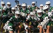 13 August 2022; Ireland players celebrate after winning 9 goals to 5 in the 2022 World Lacrosse Men's U21 World Championship - Pool C match between Ireland and Jamaica at University of Limerick in Limerick. Photo by Tom Beary/Sportsfile