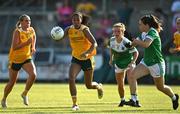13 August 2022; Omolara Dahunsi of Antrim in action against Sarah Britton of Fermanagh during the TG4 All-Ireland Ladies Junior Football Championship Final Replay between Antrim and Fermanagh at the Athletic Grounds, Armagh. Photo by Oliver McVeigh/Sportsfile