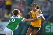 13 August 2022; Omolara Dahunsi of Antrim in action against Aisling O'Brien of Fermanagh during the TG4 All-Ireland Ladies Junior Football Championship Final Replay between Antrim and Fermanagh at the Athletic Grounds, Armagh. Photo by Oliver McVeigh/Sportsfile