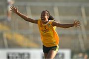 13 August 2022; Omolara Dahunsi of Antrim celebrates after the TG4 All-Ireland Ladies Junior Football Championship Final Replay between Antrim and Fermanagh at the Athletic Grounds, Armagh. Photo by Oliver McVeigh/Sportsfile