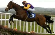 30 April 2004; Harchibald, with Paul Carberry up, jumps the last during the Emo Oil Champion Hurdle, Punchestown Racecourse, Co. Kildare. Picture credit; Matt Browne / SPORTSFILE
