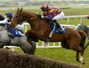 30 April 2004; Ride The Storm, with Mark Grant up, jumps the last during the Sharp Minds Betfair Novice Handicap Chase, Punchestown Racecourse, Co. Kildare. Picture credit; Matt Browne / SPORTSFILE