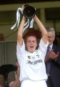 22 May 2004; Kildare captain Ciara Tallon lifts the cup. National League Division 2 Final, Kildare v Laois, Nowlan Park, Kilkenny. Picture credit; Damien Eagers / SPORTSFILE