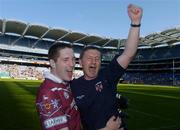 23 May 2004; Jimmy Marshall, right, Westmeath kit man, celebrates with David O'Shaughnessy after the final whistle. Bank of Ireland Leinster Senior Football Championship, Offaly v Westmeath, Croke Park, Dublin. Picture credit;  Matt Browne / SPORTSFILE