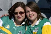 23 May 2004; Offaly fans Cathy Ryan, right, and Lisa English, from Tullamore, pictured before the game. Bank of Ireland Leinster Senior Football Championship, Offaly v Westmeath, Croke Park, Dublin. Picture credit;  Matt Browne / SPORTSFILE