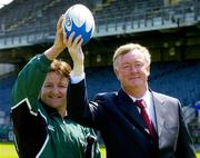25 May 2004; The Minister for Arts, Sport and Tourism, John O'Donoghue T.D. today announced the allocation of 3,500,000 euro by the Irish Sports Council to the IRFU for its 2004 programmes aimed at increasing participation in rugby throughout Ireland at all levels and for all sectors of society. At the announcement is Ireland hooker Shane Byrne and Minister for Arts, Sport and Tourism, John O'Donoghue T.D. Lansdowne Road, Dublin. Picture credit; Ray McManus / SPORTSFILE