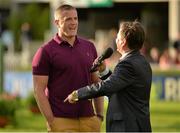 10 August 2013; Brendan McArdle interviews Leinster's Jamie Heaslip. Discover Ireland Dublin Horse Show 2013, RDS, Ballsbridge, Dublin. Picture credit: Barry Cregg / SPORTSFILE