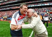 11 August 2013; Cork County Board Secretary Frank Murphy, right, celebrates with Cork manager Jimmy Barry Murphy at the end of the game. GAA Hurling All-Ireland Senior Championship, Semi-Final, Dublin v Cork, Croke Park, Dublin. Photo by Sportsfile