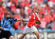 11 August 2013; Philip O'Brien, representing Cork, in action against Diarmuid Ó Curraoin, representing Dublin, during the INTO/RESPECT Exhibition GoGames at the GAA Hurling All-Ireland Senior Championship Semi-Final between Dublin and Cork. Croke Park, Dublin. Photo by Sportsfile