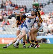 11 August 2013; Austin Gleeson, Waterford, is tackled by Kilkenny forwards Kevin Kenny and Eoin Kenny, left . Electric Ireland GAA Hurling All-Ireland Minor Championship, Semi-Final, Kilkenny v Waterford, Croke Park, Dublin. Picture credit: Ray McManus / SPORTSFILE
