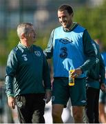 11 August 2013; Republic of Ireland's John O'Shea and team doctor Alan Byrne during squad training ahead of their international friendly match against Wales on Wednesday. Republic of Ireland Squad Training, Spytty Park, Newport, Wales. Picture credit: David Maher / SPORTSFILE